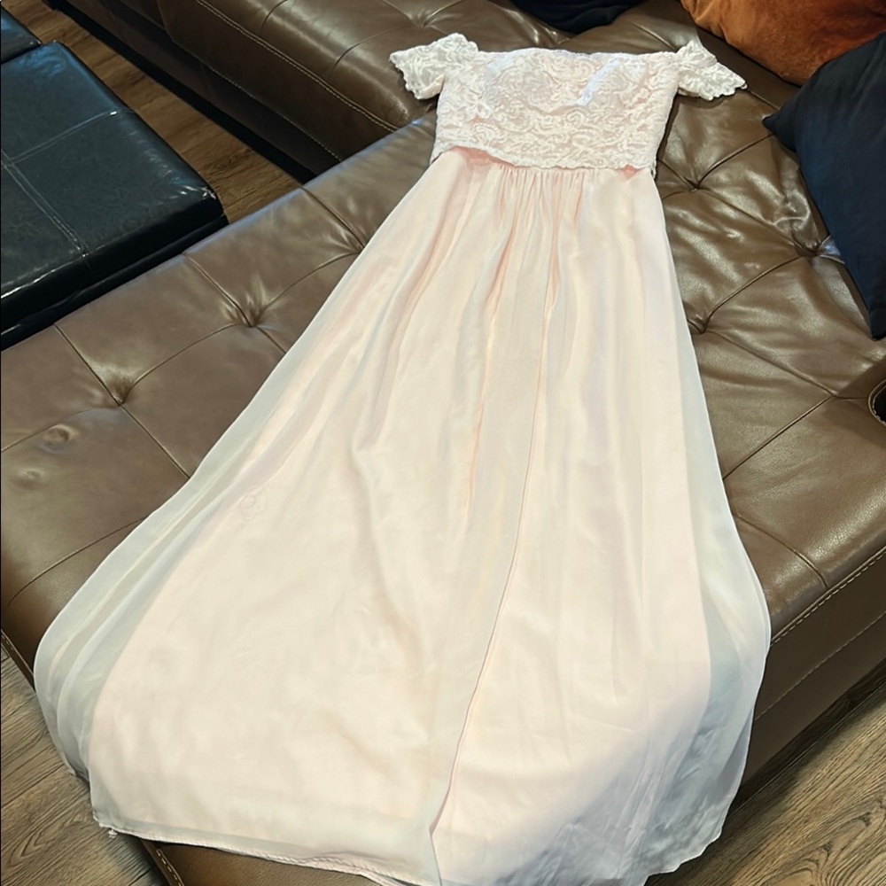 Jasmine Pale Pink Lace Bodice Chiffon Gown